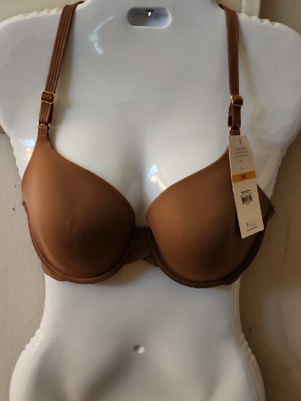 Brown Full Coverage T-Shirt Bra Flex Cup Convertible Back 2-Way Clasp 34D - Picture 5 of 7